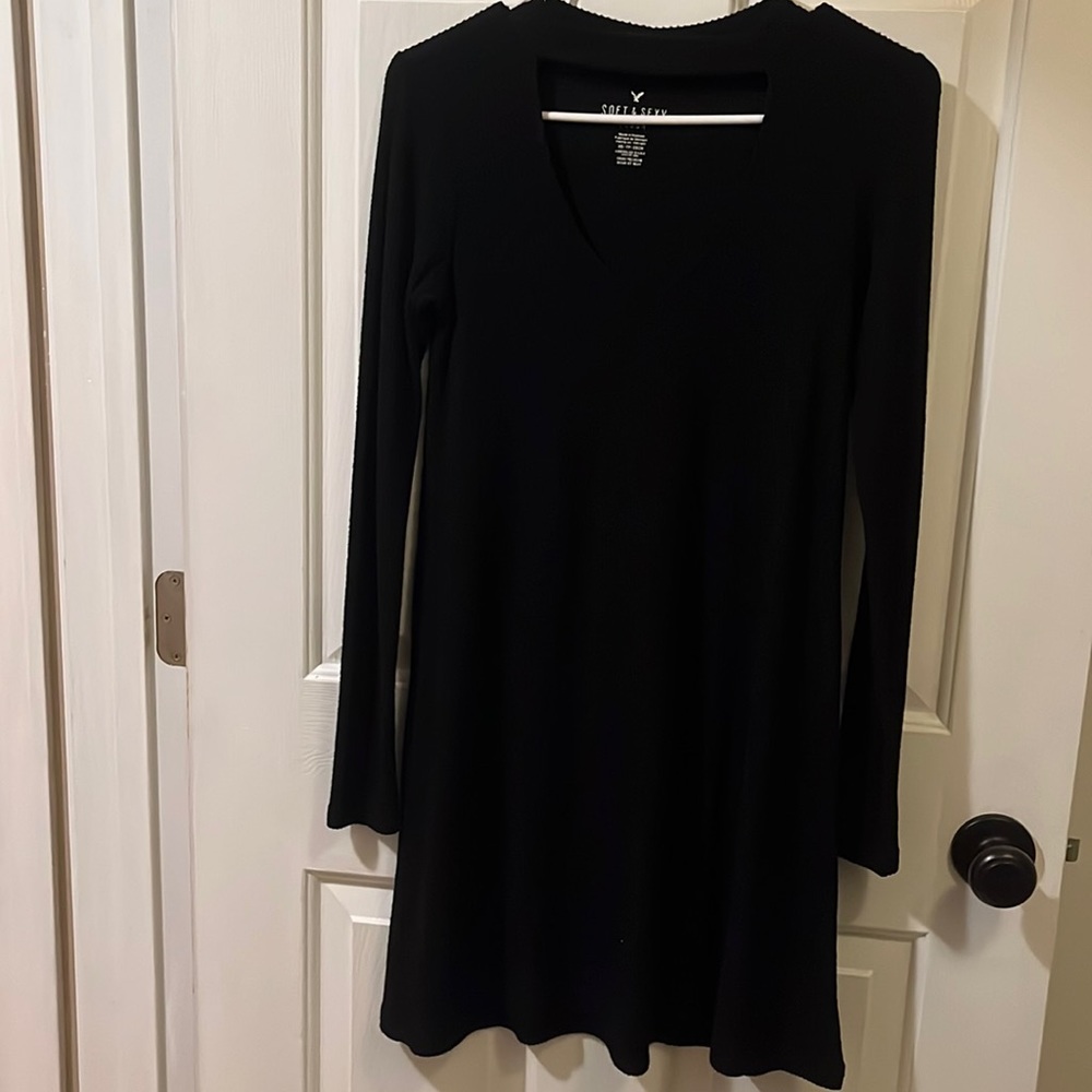 Slightly Used American Eagle Black Ribbed Sweater Dress